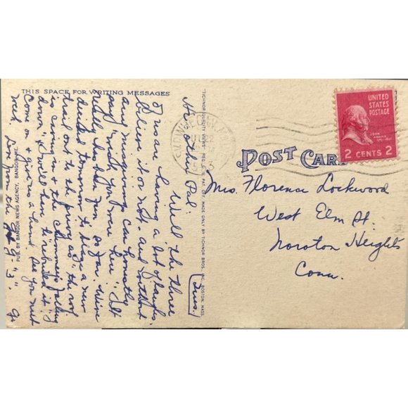 Linen Postcard Library Skowhegan Maine Postmarked Building 1940 Vintage - Picture 3 of 5